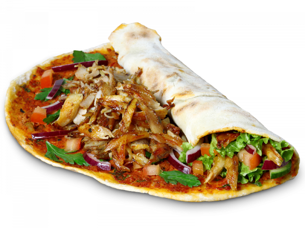 Genieße unseren traditionellen, knusprigen Lahmacun mit frischem Salat und Sauce. Der authentische Snack